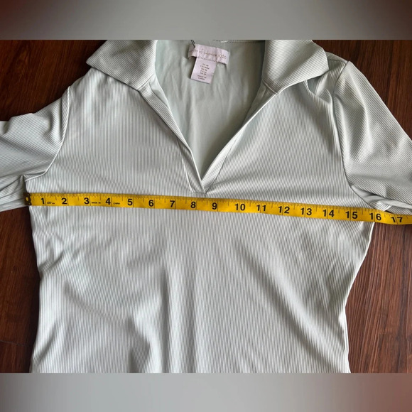 House of Harlow Sage Green Collared Long Sleeve Ribbed Bodysuit NWT Size M - Picture 6 of 7